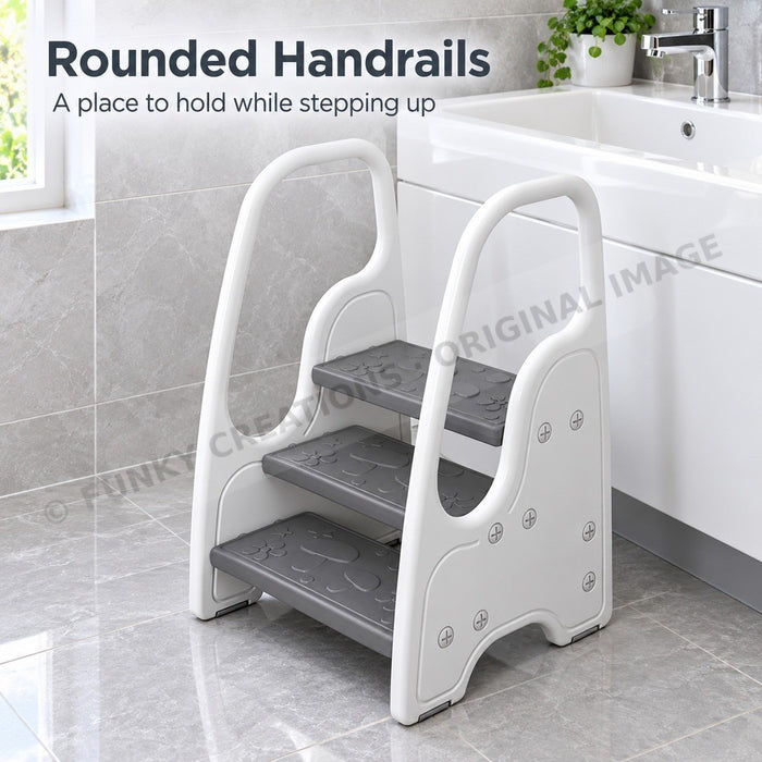 Kids Folding Step Stool 3 Step Ladder with Handles Gray White Home Use - FUNKY.sg