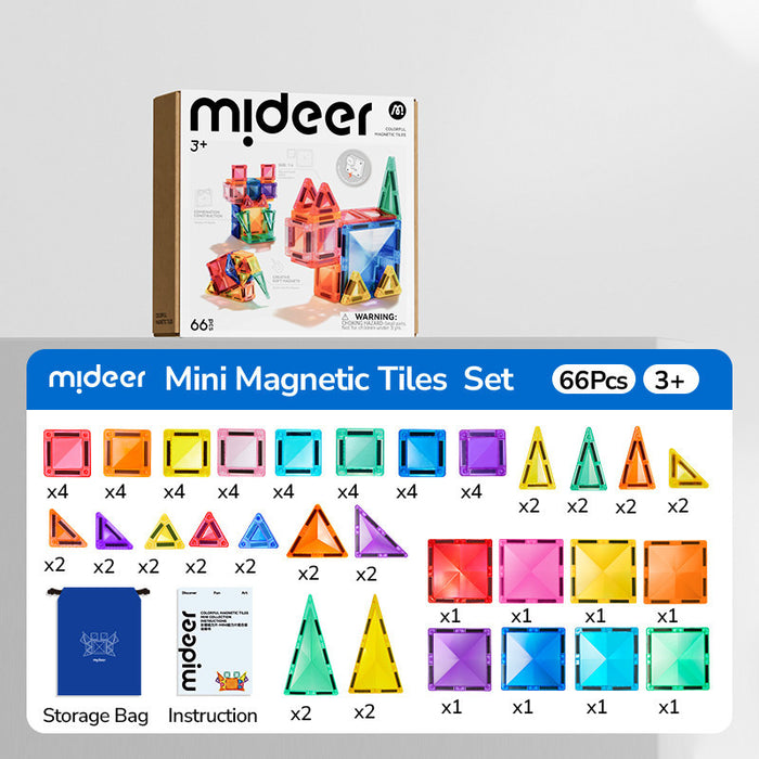 Mideer Mini Magnetic Tiles 66PCS | Magnetic Building Blocks Construction Set 3+
