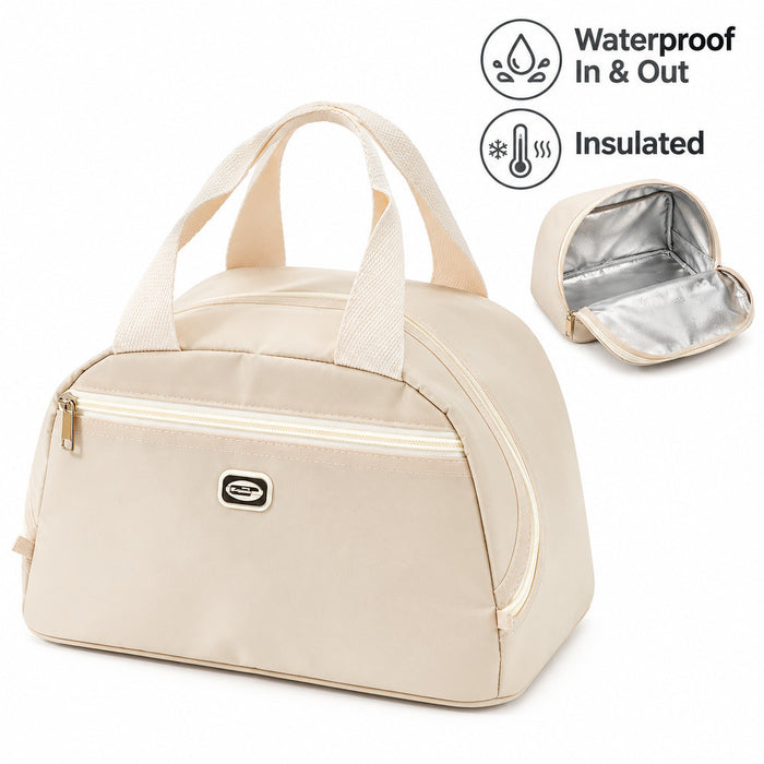 Insulated Waterproof Lunch Bag with Handle Cream Color Cooler Bag 30 x 25 x 18.5cm