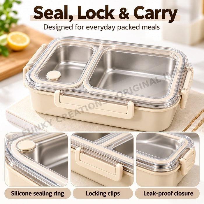 304 Stainless Steel Lunch Box With Compartments Microwave Dishwasher Fridge Food Grade BPA Free – FUNKY.sg