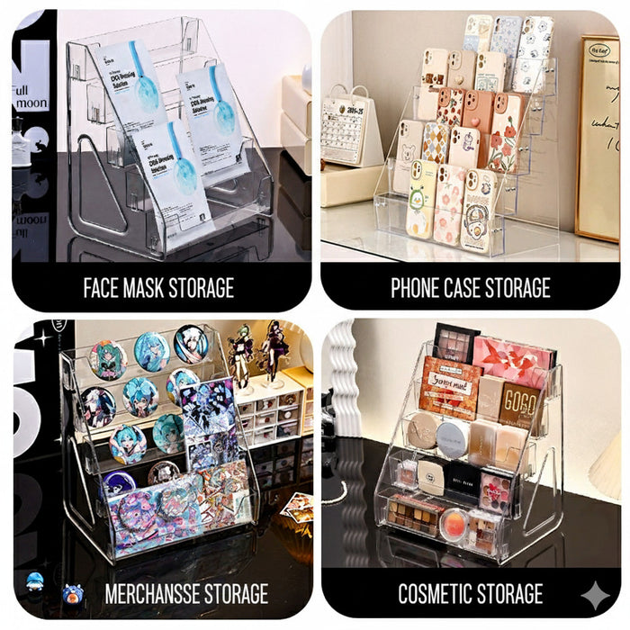 Modern Acrylic Display Stand | Multi-tier Desk Organizer for Books, Comics, Makeup, & Phone Cases