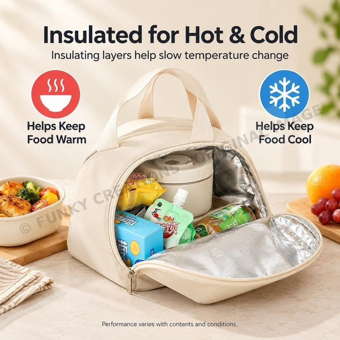 Insulated Waterproof Lunch Bag with Handle Cream Color Cooler Bag 30 x 25 x 18.5cm