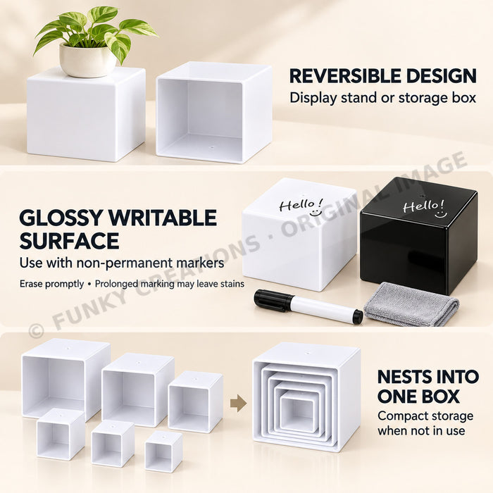 Set of 6 Reversible White Square Cake Stand Display Storage Tabletop Organizer for Cupcakes and Desserts