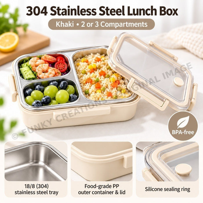 304 Stainless Steel Lunch Box With Compartments Microwave Dishwasher Fridge Food Grade BPA Free – FUNKY.sg