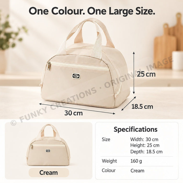 Insulated Waterproof Lunch Bag with Handle Cream Color Cooler Bag 30 x 25 x 18.5cm