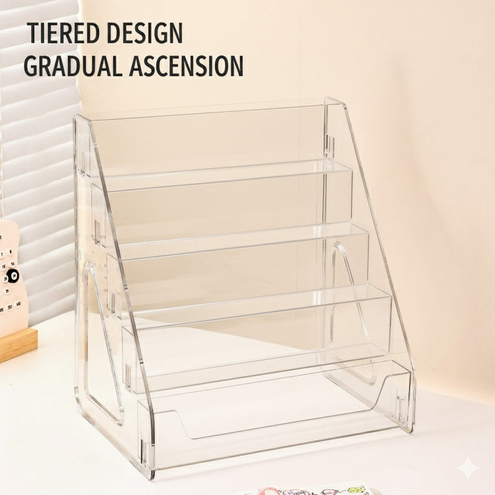 Modern Acrylic Display Stand | Multi-tier Desk Organizer for Books, Comics, Makeup, & Phone Cases