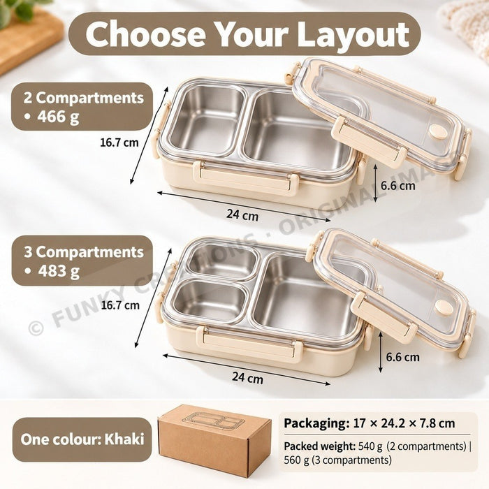 304 Stainless Steel Lunch Box With Compartments Microwave Dishwasher Fridge Food Grade BPA Free – FUNKY.sg