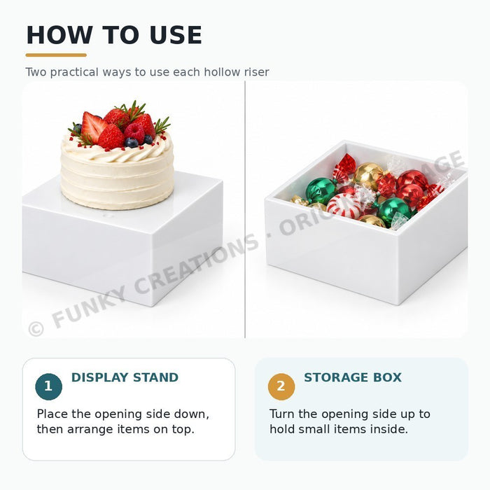 Set of 6 Reversible White Square Cake Stand Display Storage Tabletop Organizer for Cupcakes and Desserts