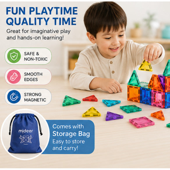 Mideer Mini Magnetic Tiles 66PCS | Magnetic Building Blocks Construction Set 3+
