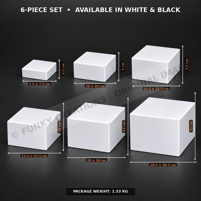 Set of 6 Reversible White Square Cake Stand Display Storage Tabletop Organizer for Cupcakes and Desserts