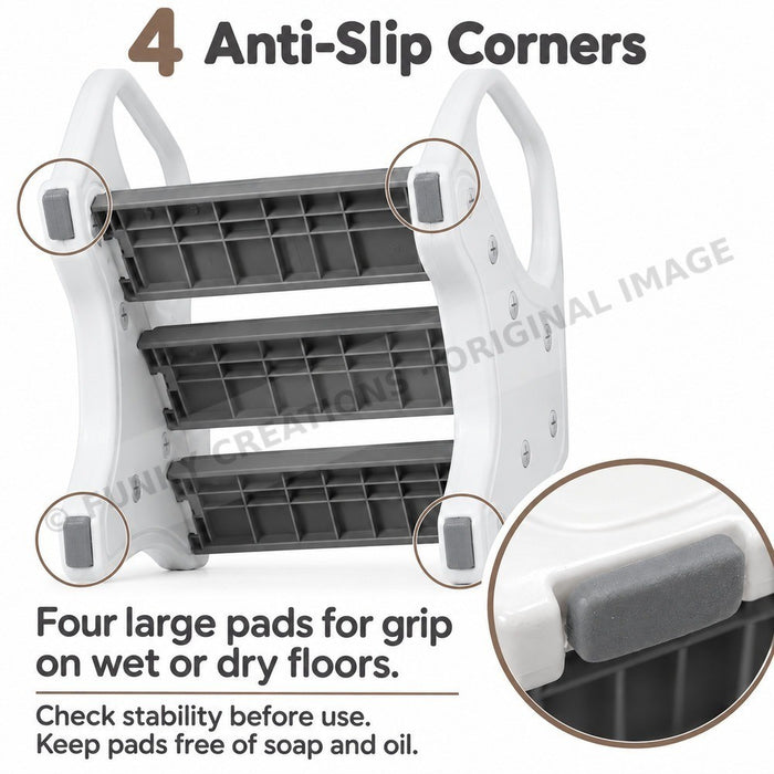 Kids Folding Step Stool 3 Step Ladder with Handles Gray White Home Use - FUNKY.sg