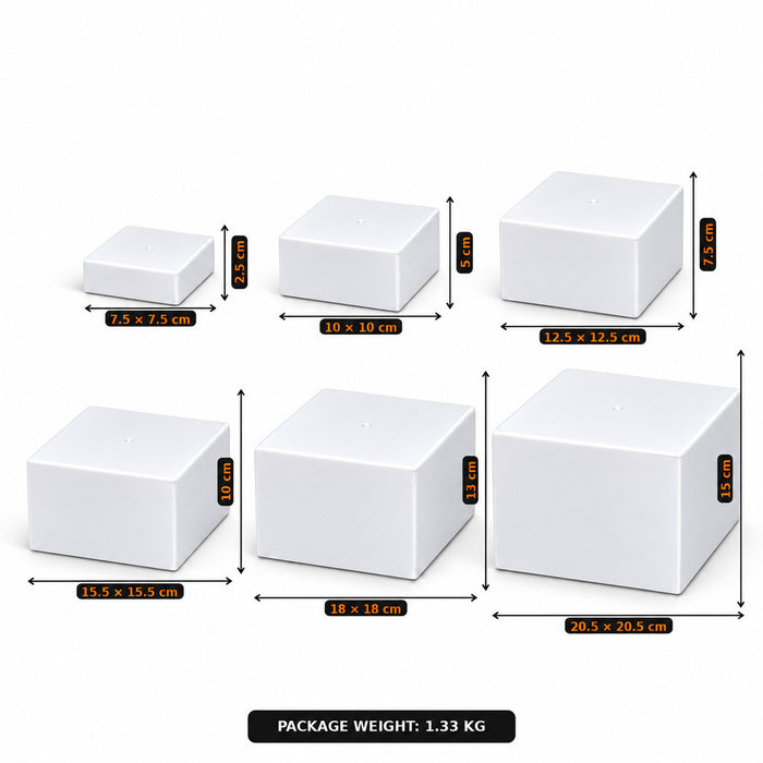 Set of 6 Reversible White Square Cake Stand Display Storage Tabletop Organizer for Cupcakes and Desserts