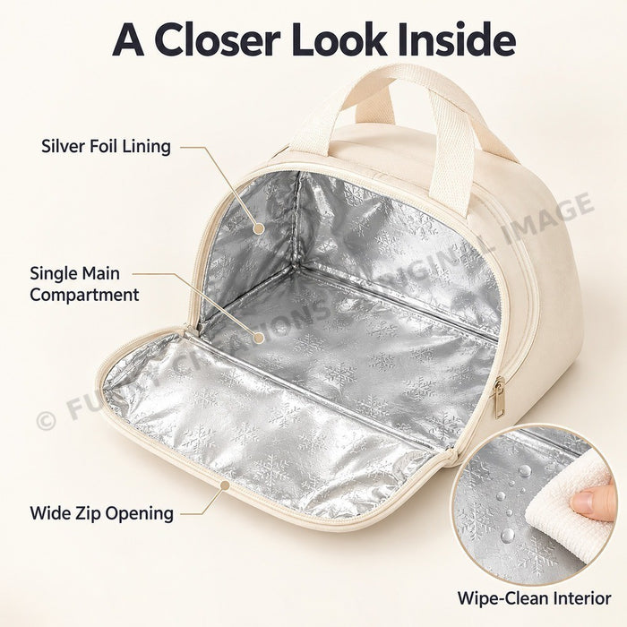 Insulated Waterproof Lunch Bag with Handle Cream Color Cooler Bag 30 x 25 x 18.5cm