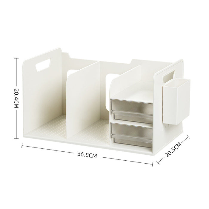 Minimalist Desktop Book Organizer Stationery Storage Rack with 2 Drawer