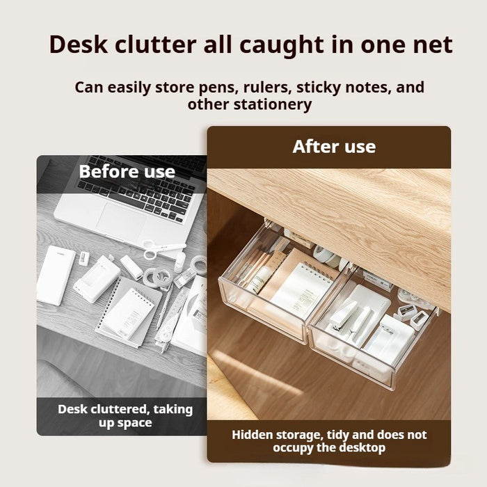 Under-Desk Hidden Drawer Organizer Self-Adhesive Stationery Storage | Invisible Space-Saver