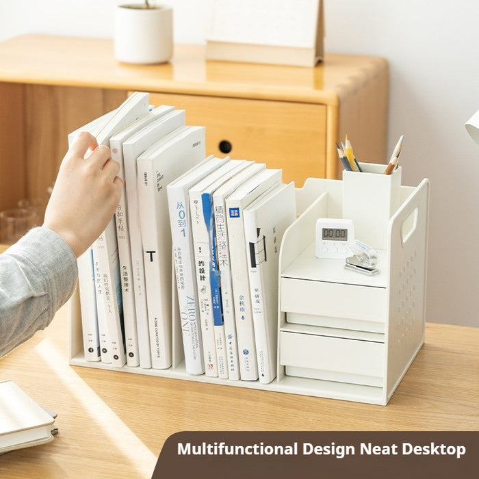 Minimalist Desktop Book Organizer Stationery Storage Rack with 2 Drawer