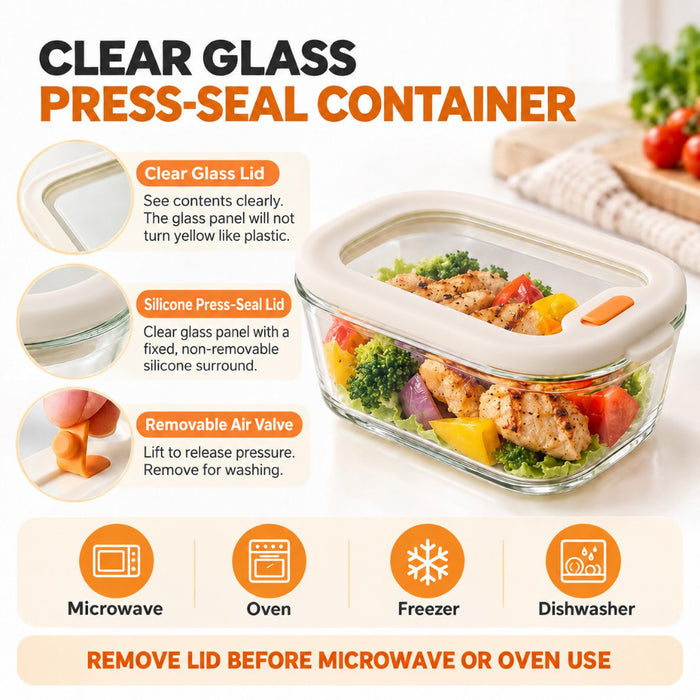 [Buy 4 Get 10% Off] High Borosilicate Glass Food Container With Press-seal Clear Glass Lid Lunch Box Microwave Oven and Freezer– FUNKY.sg