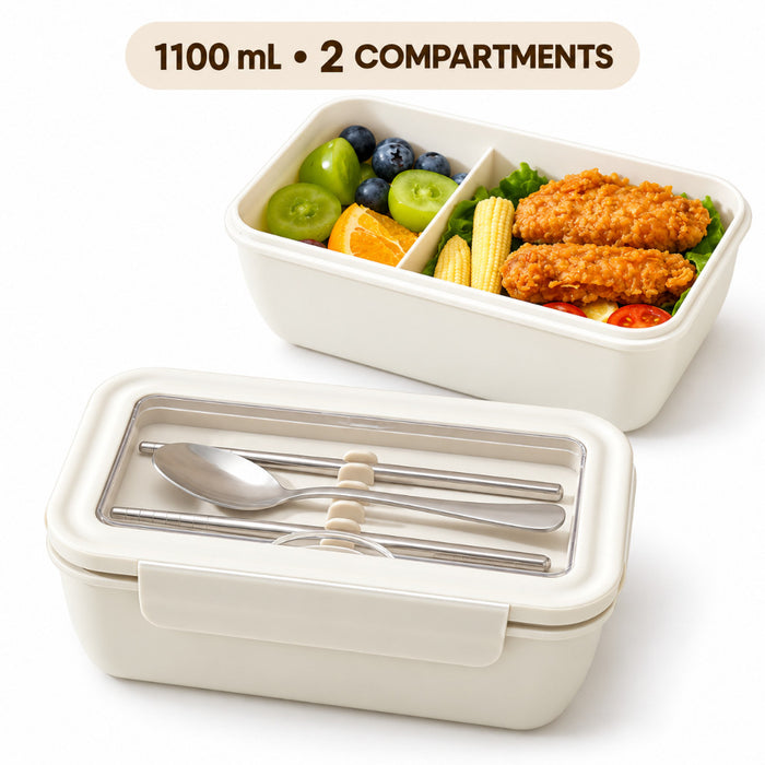Free Cutlery Lunch Box with Lid Rectangular Food Storage Container 2 Compartment Leak-proof Clip-lock