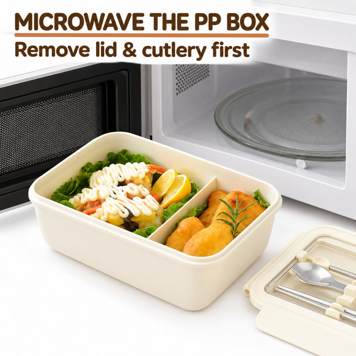 Free Cutlery Lunch Box with Lid Rectangular Food Storage Container 2 Compartment Leak-proof Clip-lock
