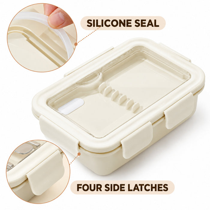 Free Cutlery Lunch Box with Lid Rectangular Food Storage Container 2 Compartment Leak-proof Clip-lock