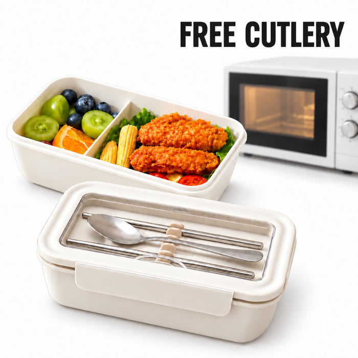 Free Cutlery Lunch Box with Lid Rectangular Food Storage Container 2 Compartment Leak-proof Clip-lock
