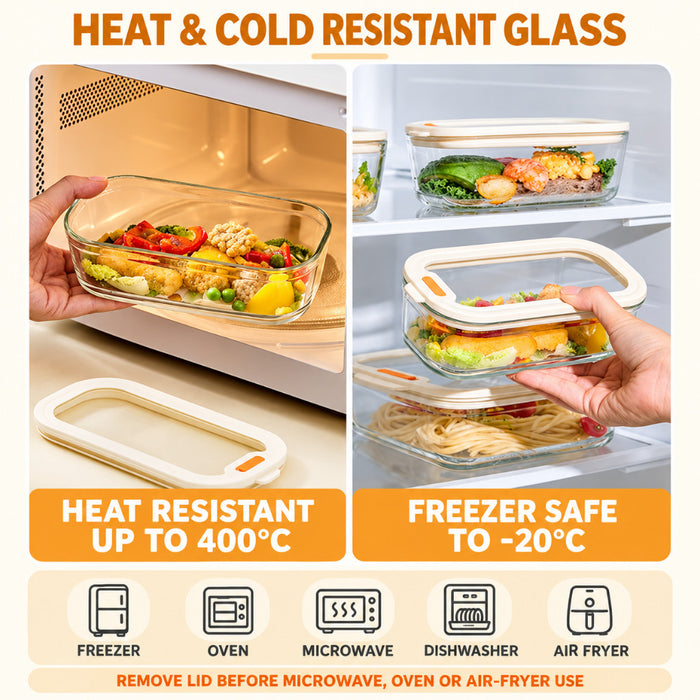 [Buy 4 Get 10% Off] High Borosilicate Glass Food Container With Press-seal Clear Glass Lid Lunch Box Microwave Oven and Freezer– FUNKY.sg