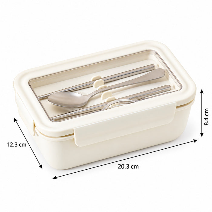 Free Cutlery Lunch Box with Lid Rectangular Food Storage Container 2 Compartment Leak-proof Clip-lock