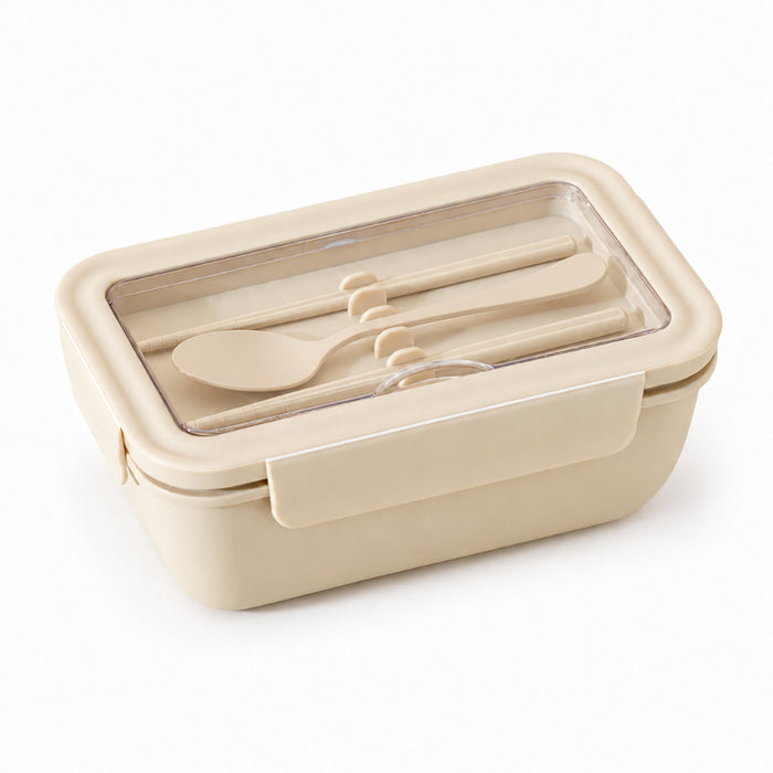Free Cutlery Lunch Box with Lid Rectangular Food Storage Container 2 Compartment Leak-proof Clip-lock