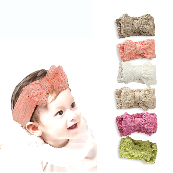 Baby Girl Kids Bow Headband Cotton Shirring Set of 3 Colours