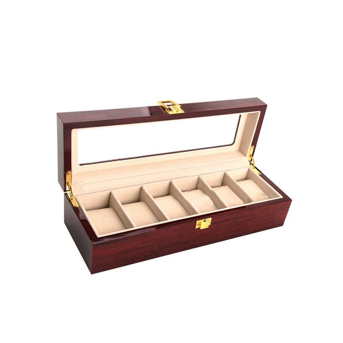 6 slots Watch Storage Box Display Piano Wood in Gold Hardware