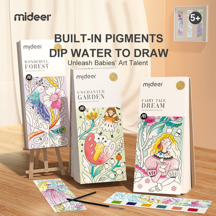 Mideer Watercolour Painting for Age 3+ Travel Portable Set All in One with  Paintbrush Illustrations and Pigment Included [5 designs]