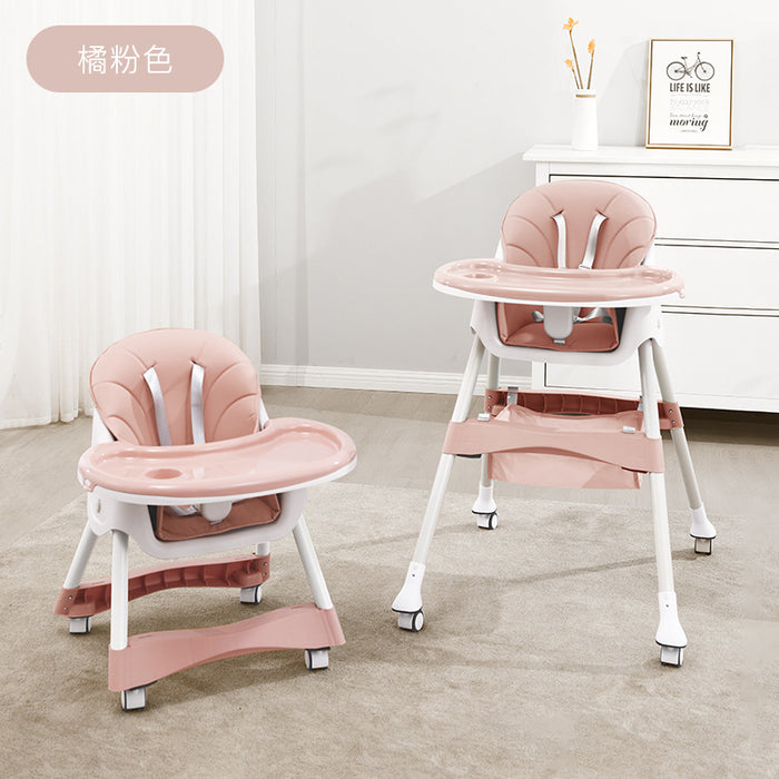 One Step Fold Baby Kids High Chair with Storage, Wheels, Dual Height