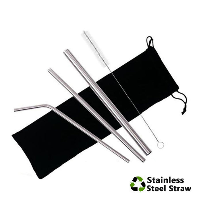 304 Stainless Steel Straw Set with Free Pouch, 5 in 1 (5 Colours)