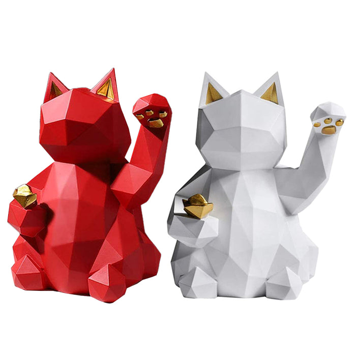 Geometric Modern Fortune Cat Collectible 20" Figurine Feng Shui Fortune Charm Cat