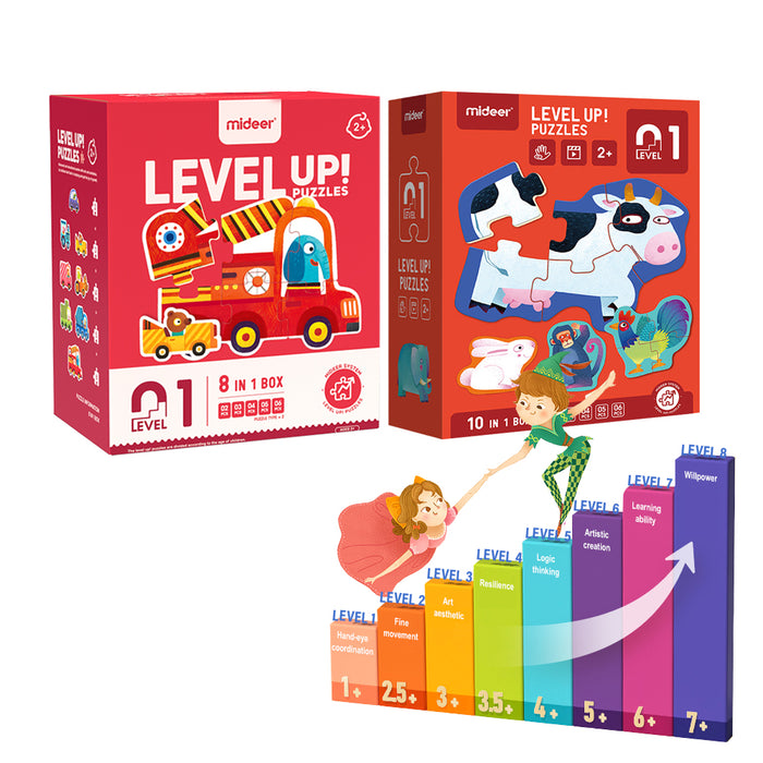 MiDeer Level Up Jigsaw Puzzles Level 1, Two Themes for Kids Ages 3 Up