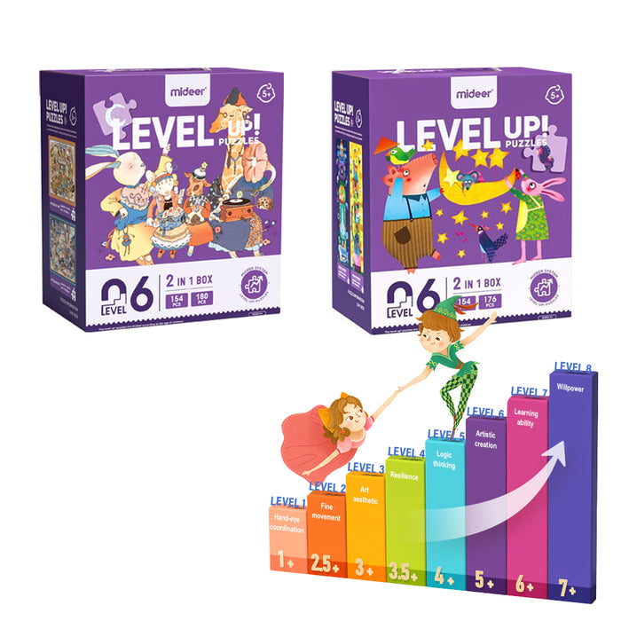 MiDeer Level Up Jigsaw Puzzles Level 6, Two Themes for Kids Ages 3 Up