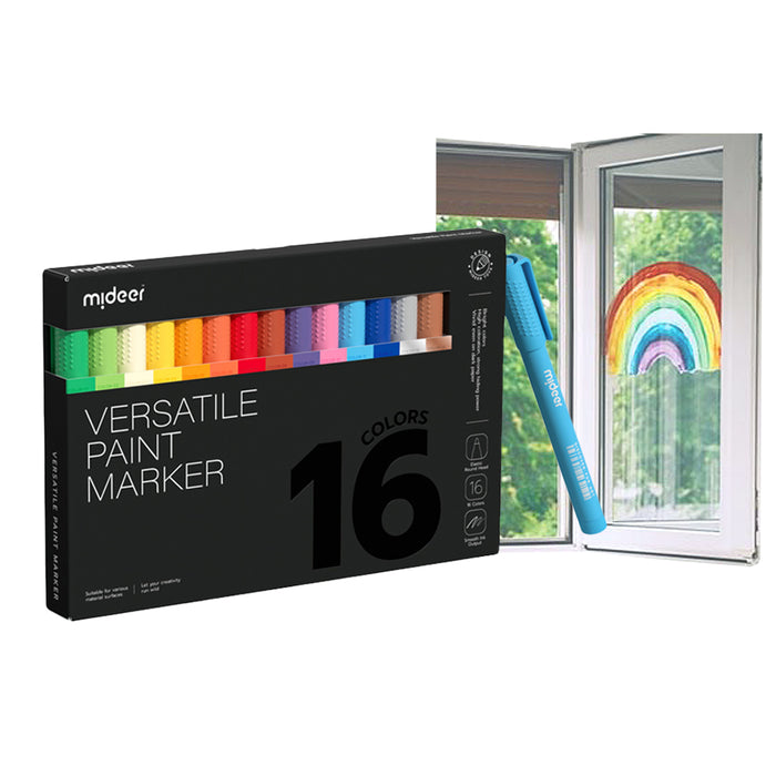 Mideer Versatile Paint Marker 16 Colours For Colour on Glass, Window, Wood and Paper