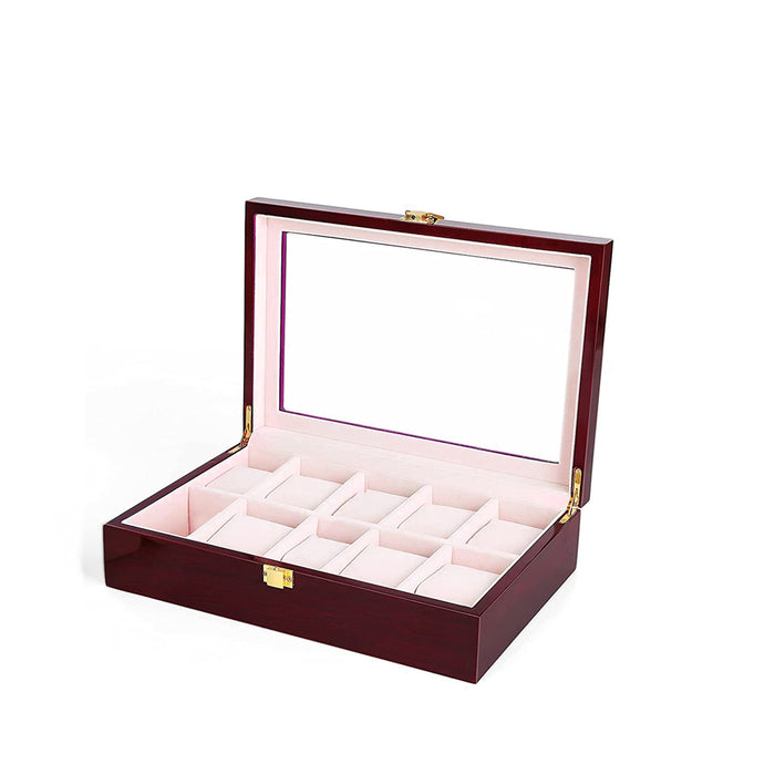 12 slots Watch Storage Box Display Piano RED WOOD Case in Gold Hardware