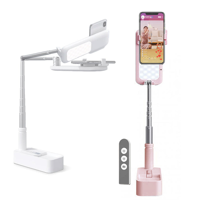 Portable Retractable tiktok / Livestream Broadcast Phone Holder Stand with Wireless Dimmable LED Selfie For Photo / Video