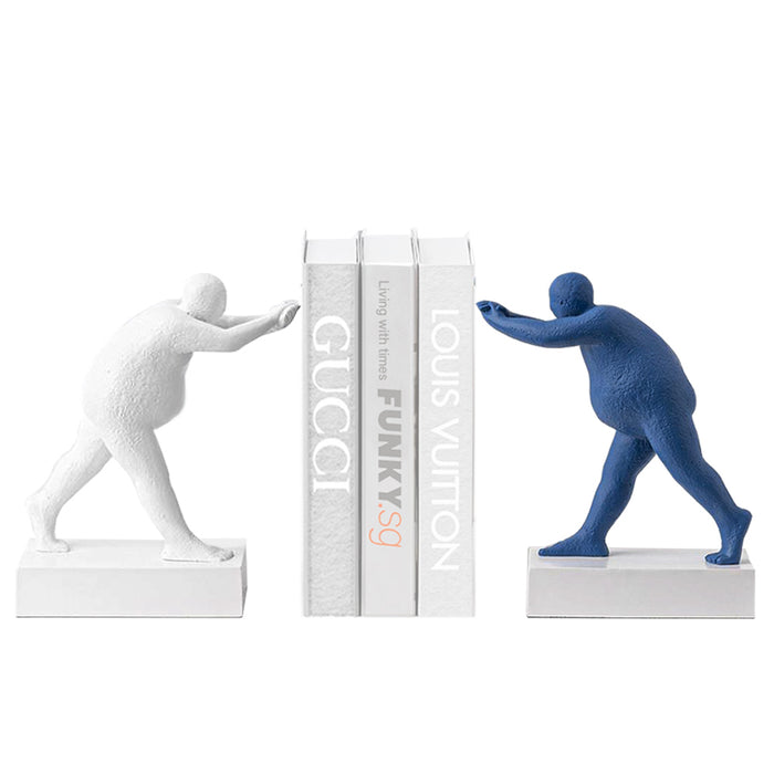 Decorative Sculpture Bookend, Pushing Man Art Book Stand