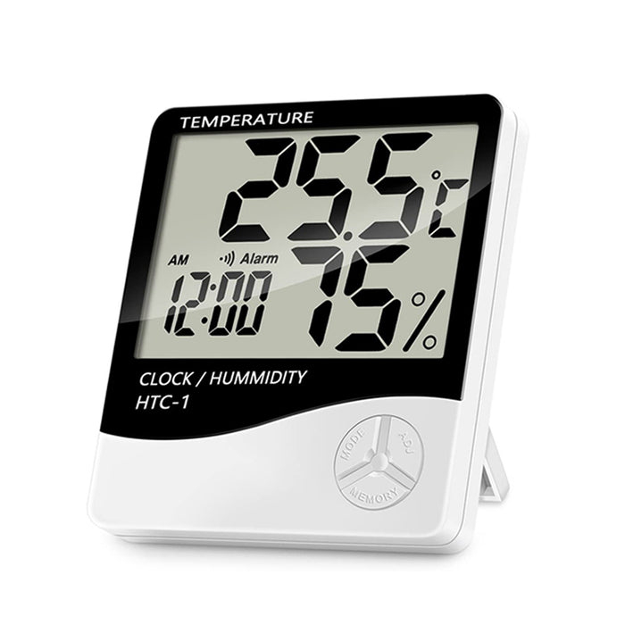 HTC-1 Indoor Digital Thermometer Humidity Monitor with Alarm Clock (White)