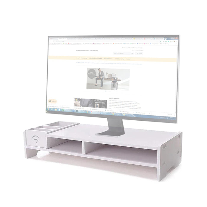 Self Assembled Monitor Stand with Work Desk Organiser- White