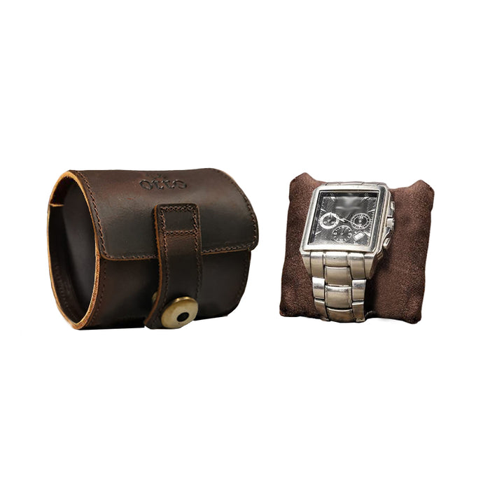 OTTO Single Watch Case in Genuine Leather Handmade Watch Holder Travel Watch Roll with Cushion