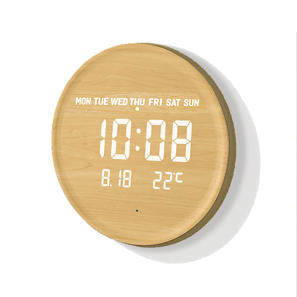 Smart Sensor Digital Wood Wall Clock, Round Wall & Desktop Clock with ...
