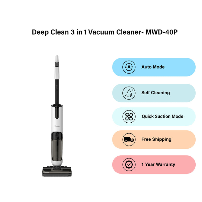 Midea Deep Clean 3 in 1 Vacuum Cleaner, MWD-40P LCD Screen & Voice Reminder Vacuum