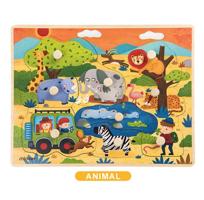 MiDeer Kids Large Wooden Puzzles Discovery Puzzle with Knobs- Animals, Traffic Puzzles