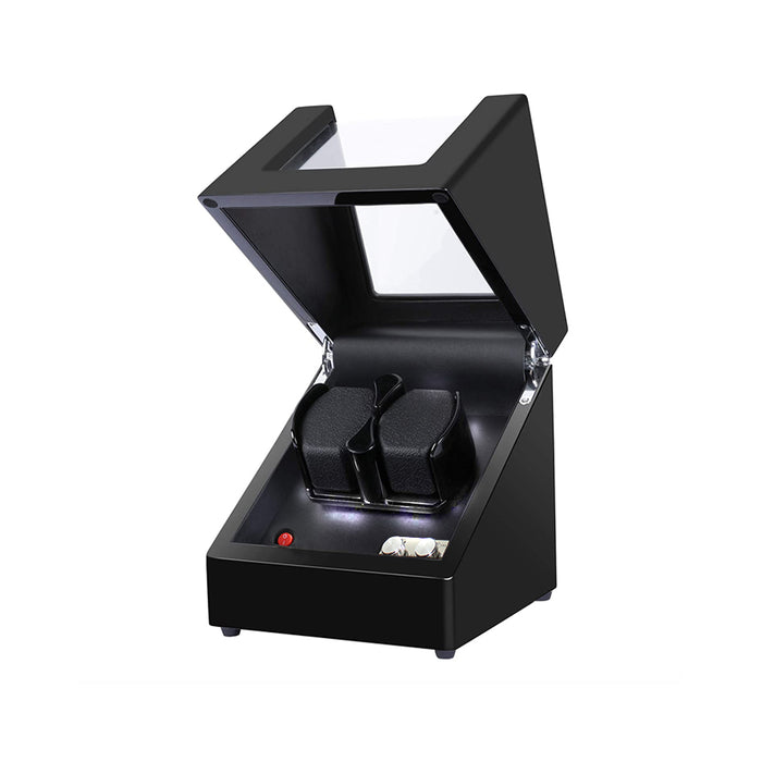 Watch Winder for DUAL Watch Storage PREMIUM Box, Automatic Watch 2+0 with LED Light Function, Power Battery / USB Operated Piano Wood