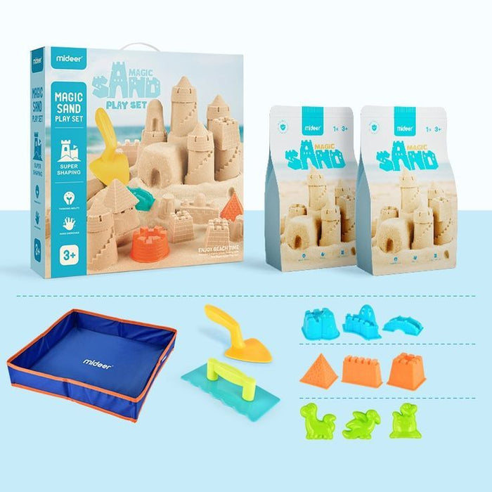 MiDeer Magic Sand Play Set 2 Kg Sand With 25 Accessory, Sensory Play, Add on Engineering Vehical Bulldozer and Excavator