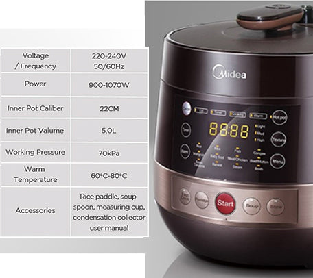 Midea Electric Pressure Cooker 5.0L Model MY-CS5039P