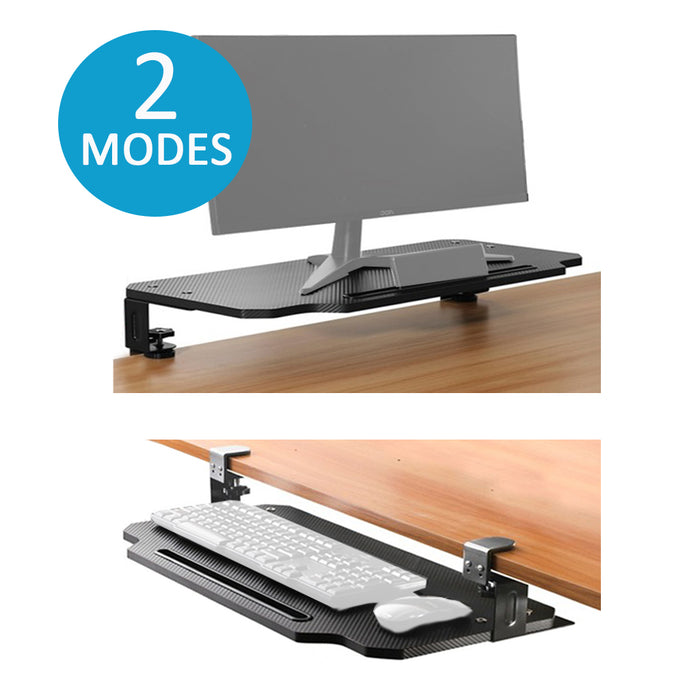 Keyboard Tray Table or Monitor Desk Stand with Tablet Mobile Holder Clamp on Design